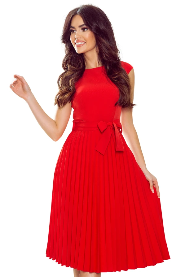 311-1 LILA Pleated dress with short sleeves - red