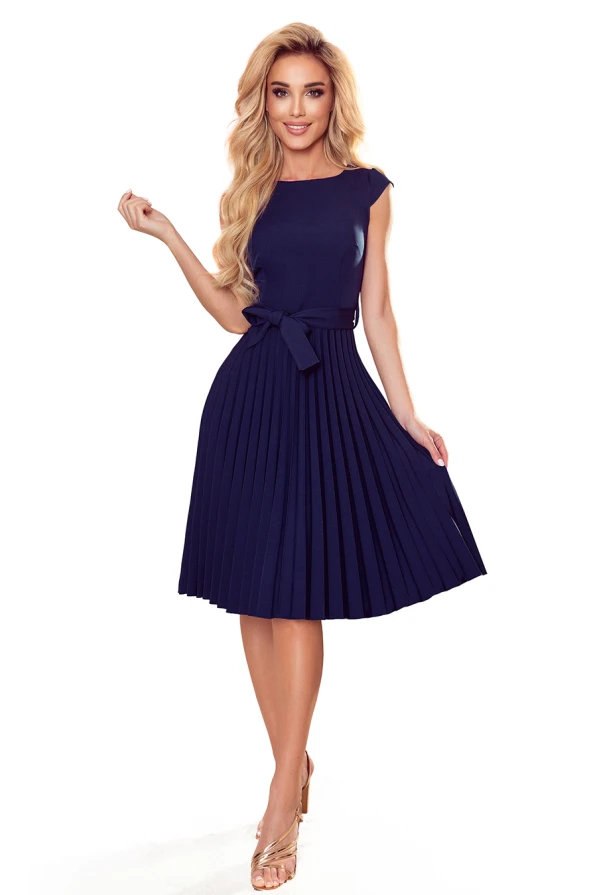 311-12 LILA Pleated dress with short sleeves - dark blue