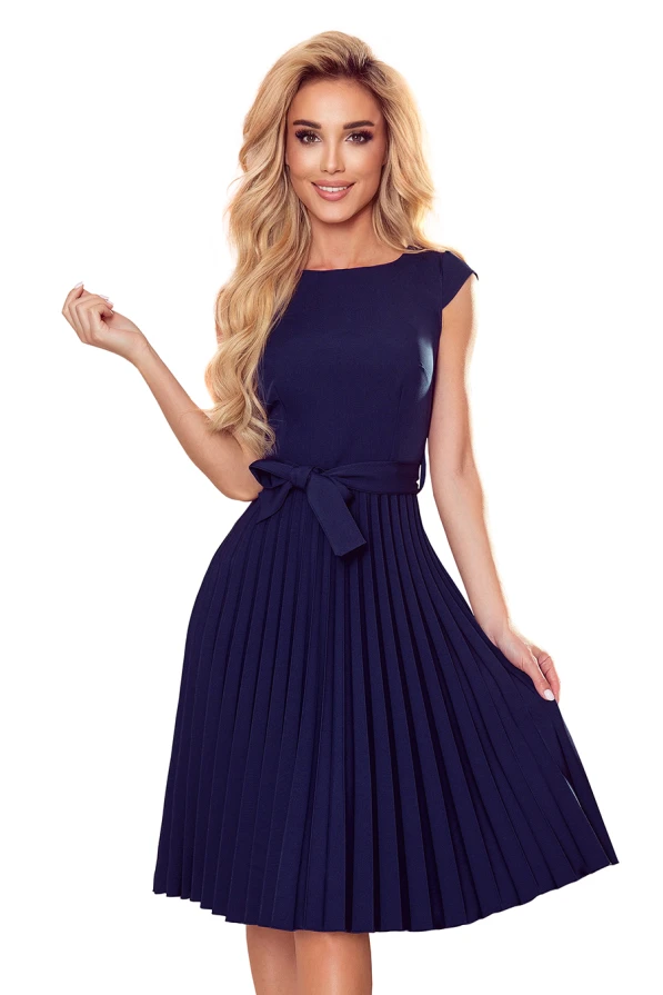 311-12 LILA Pleated dress with short sleeves - dark blue