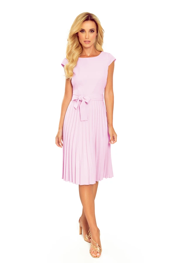 311-6 LILA Pleated dress with short sleeves - bright heather