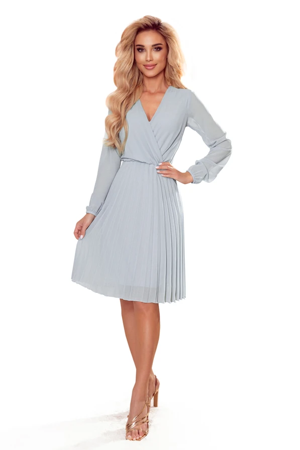 313-11 ISABELLE Pleated dress with neckline and long sleeve - grey