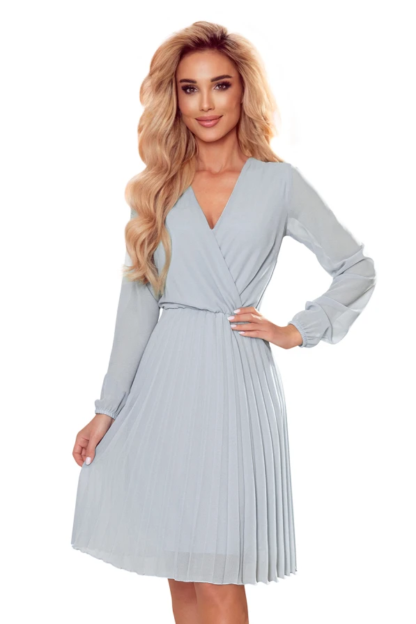 313-11 ISABELLE Pleated dress with neckline and long sleeve - grey