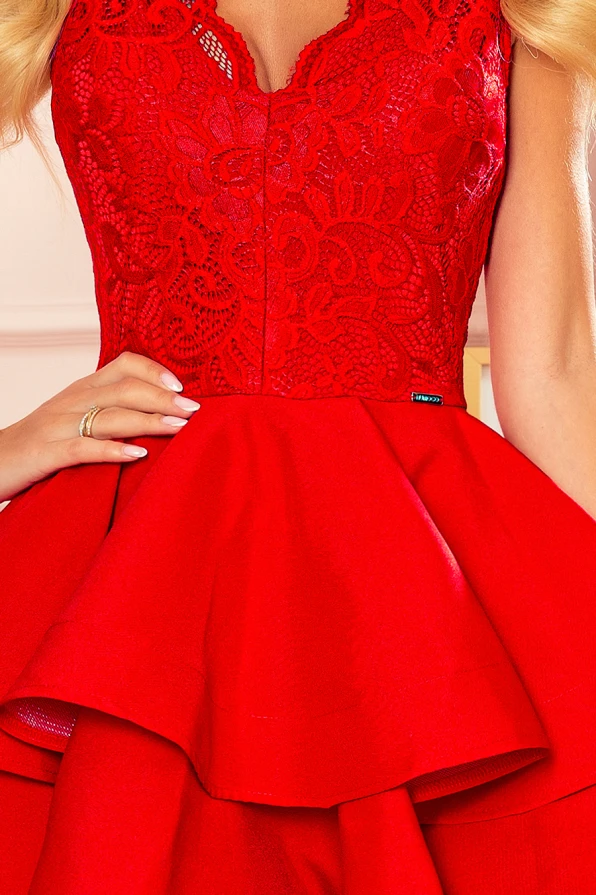 321-1 Exclusive dress with lace neckline - RED