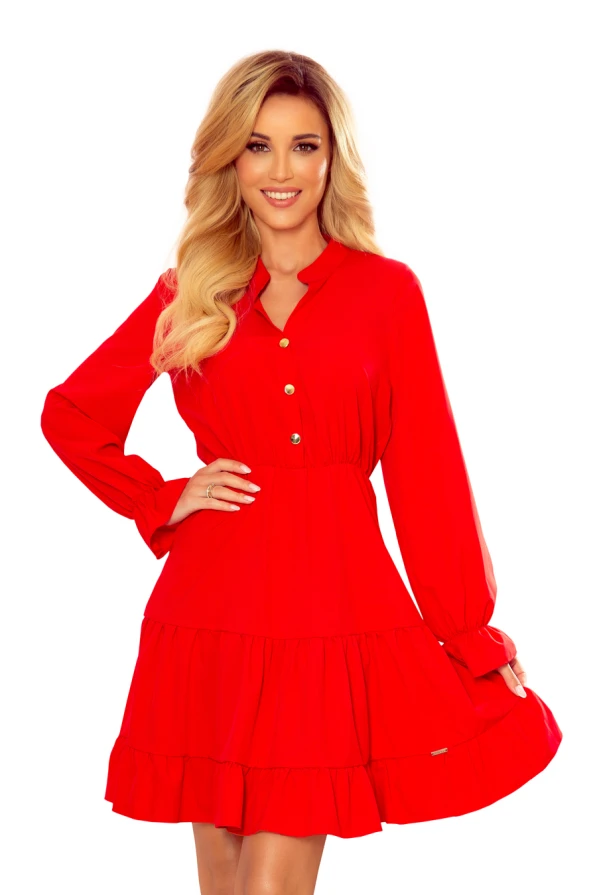 332-2 Red dress with frills and golden buttons