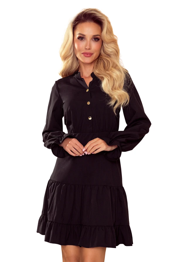 332-3 Black dress with frills and golden buttons