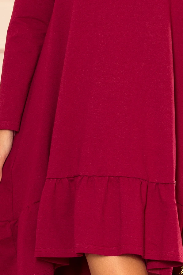 337-2 Trapezoidal dress with a frill - burgundy color
