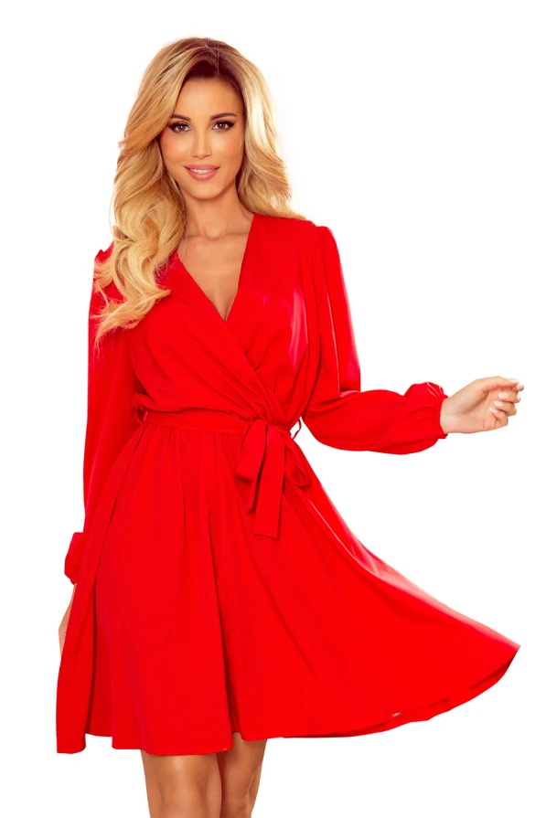339-1 BINDY Feminine dress with a neckline - red