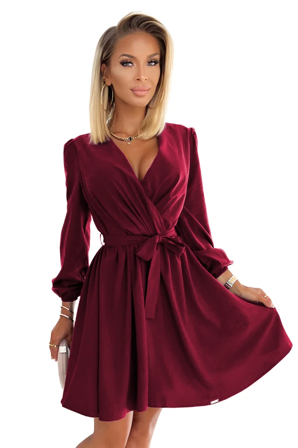 339-3 BINDY Feminine dress with a neckline - Burgundy