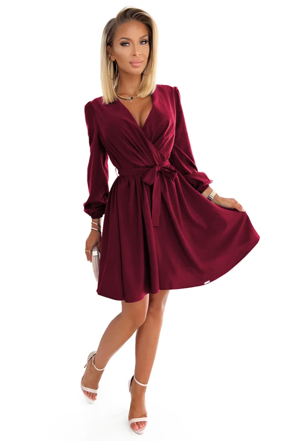 339-3 BINDY Feminine dress with a neckline - Burgundy