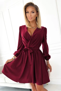 339-3 BINDY Feminine dress with a neckline - Burgundy