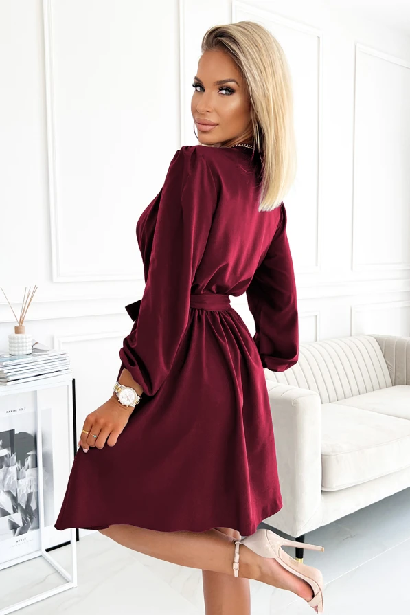 339-3 BINDY Feminine dress with a neckline - Burgundy