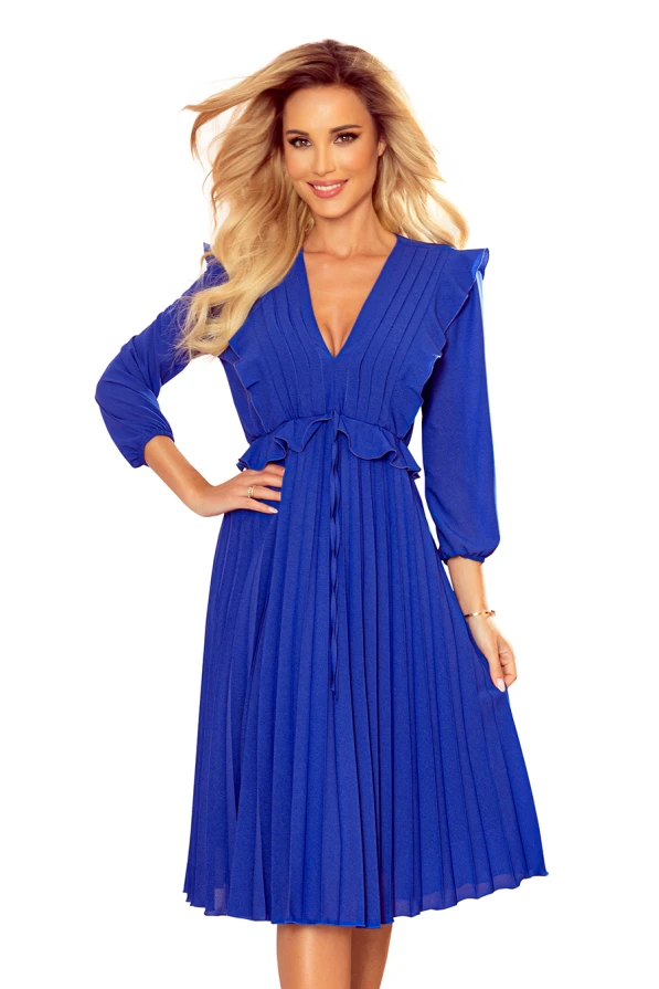 341-1 POLLY Chiffon dress with ruffles - blue