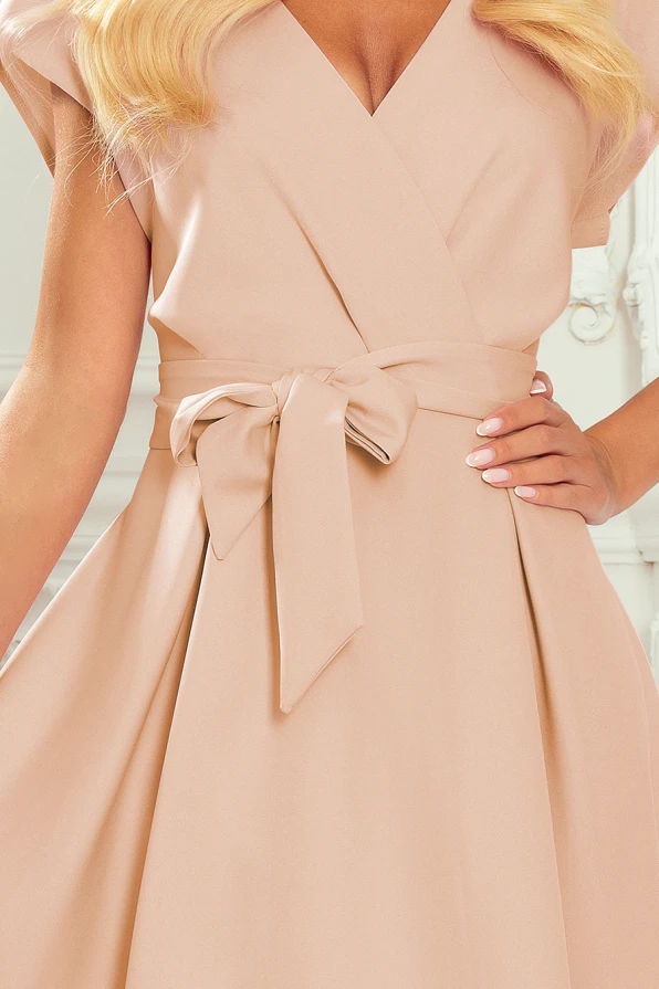 348-3 SCARLETT - flared dress with a neckline - beige colour