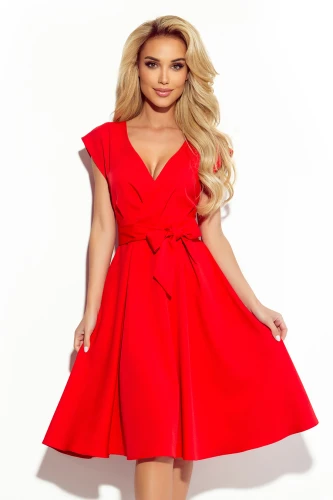 348-4 SCARLETT - flared dress with a neckline - red