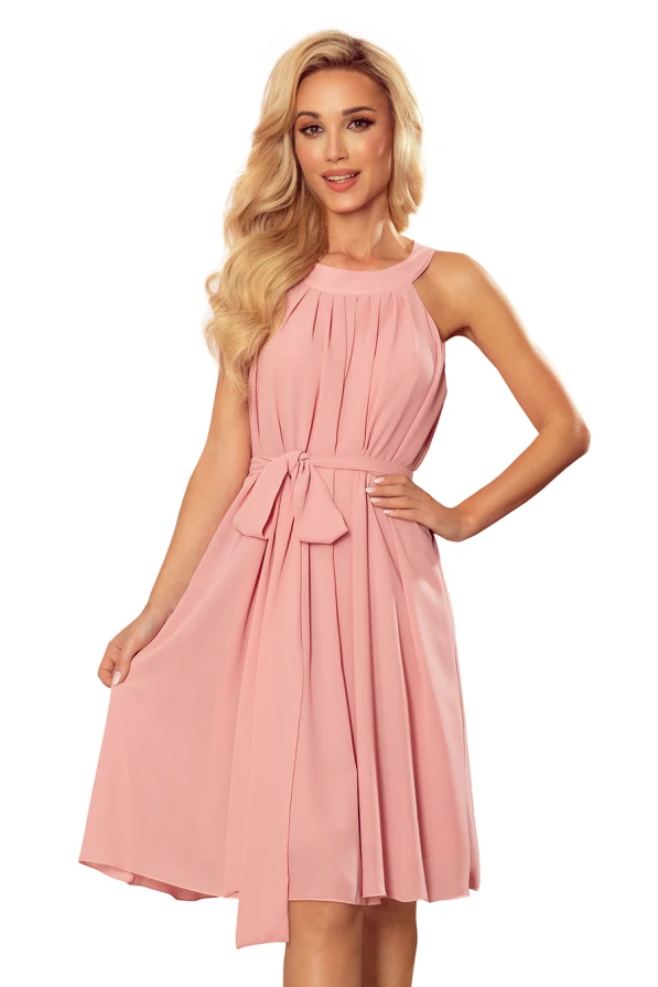 350-2 ALIZEE - chiffon dress with a binding - powder pink