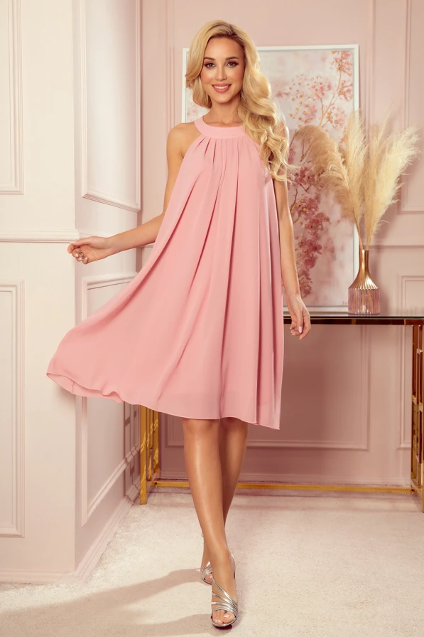 350-2 ALIZEE - chiffon dress with a binding - powder pink
