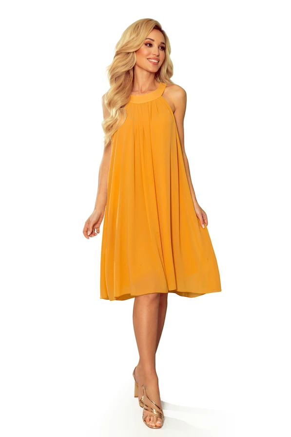 350-3 ALIZEE - chiffon dress with a binding - Honey color