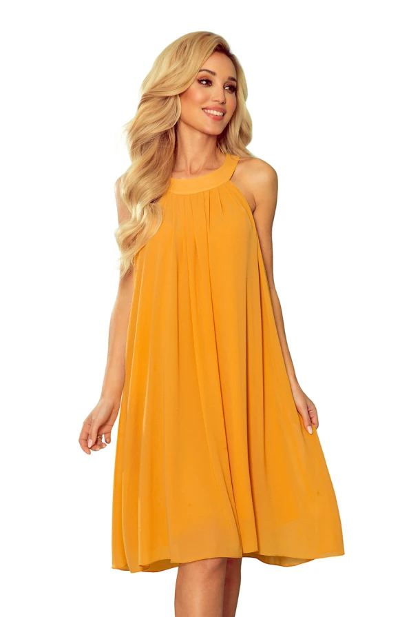 350-3 ALIZEE - chiffon dress with a binding - Honey color