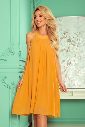 350-3 ALIZEE - chiffon dress with a binding - Honey color