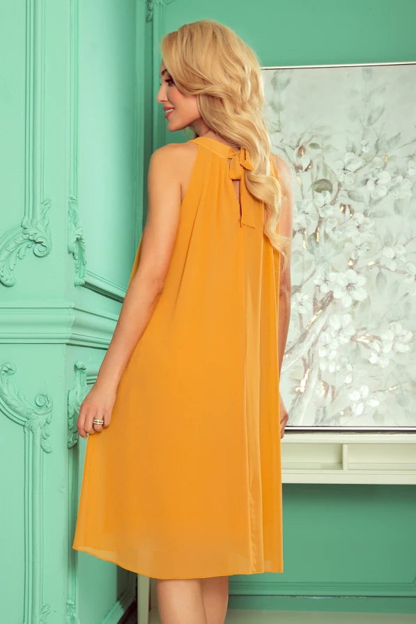 350-3 ALIZEE - chiffon dress with a binding - Honey color