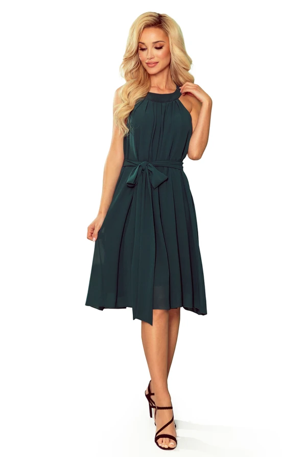 350-4 ALIZEE - chiffon dress with a binding - GREEN