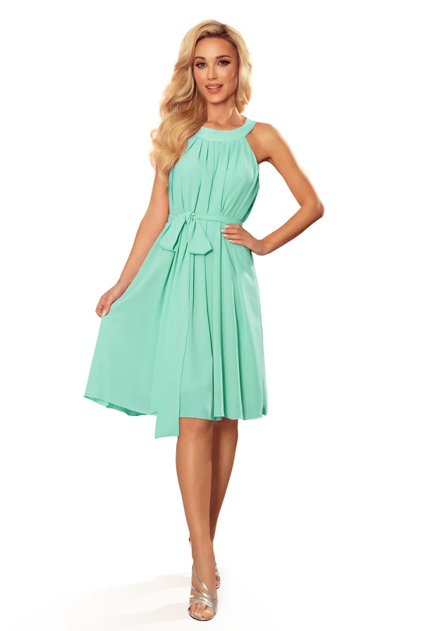 350-5 ALIZEE - chiffon dress with a binding - Mint color