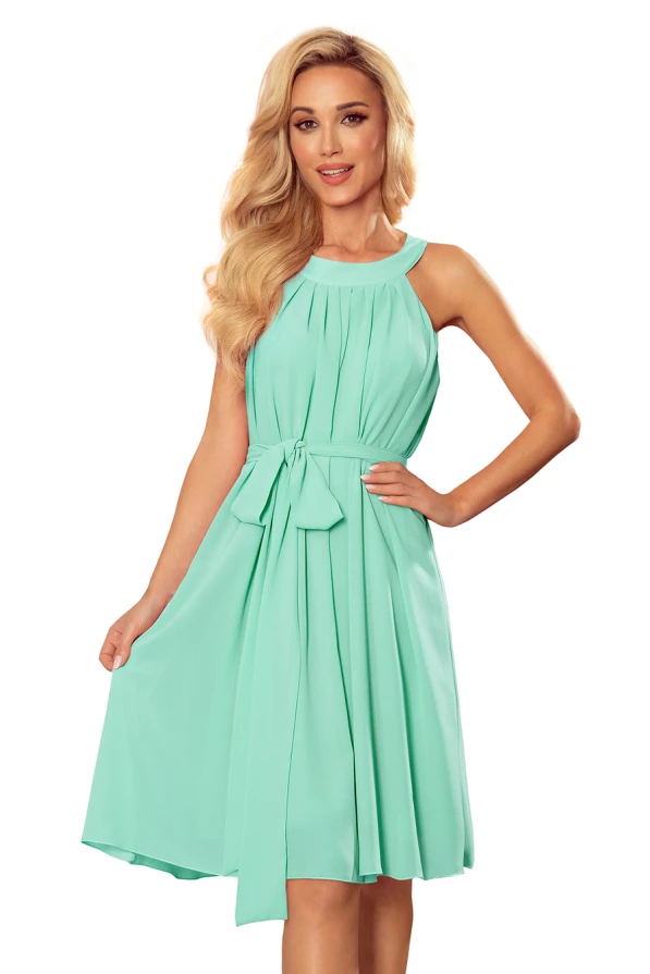 350-5 ALIZEE - chiffon dress with a binding - Mint color