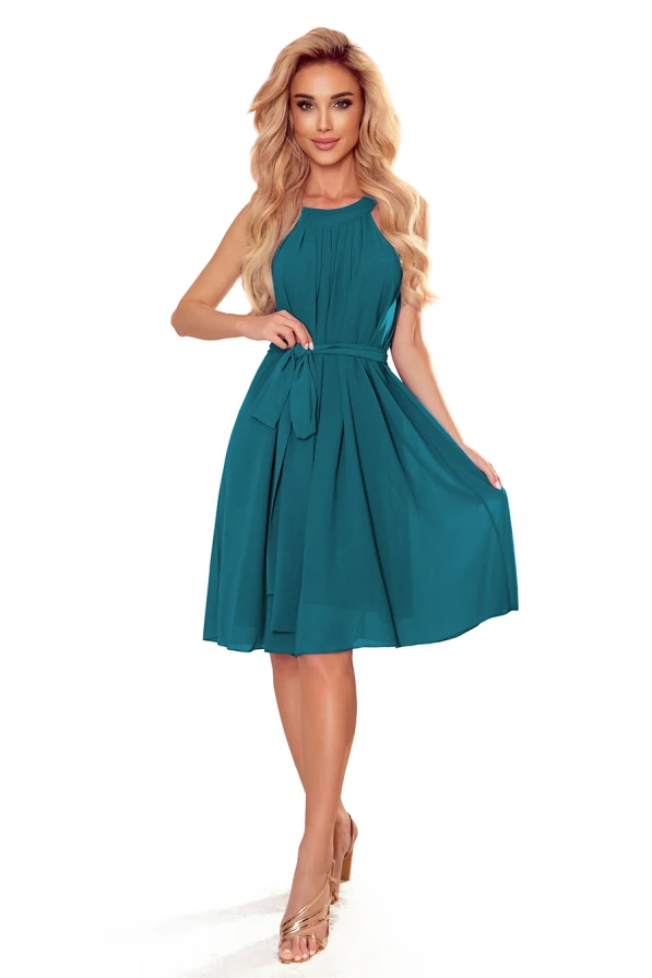 350-6 ALIZEE - chiffon dress with a binding - sea ​​color