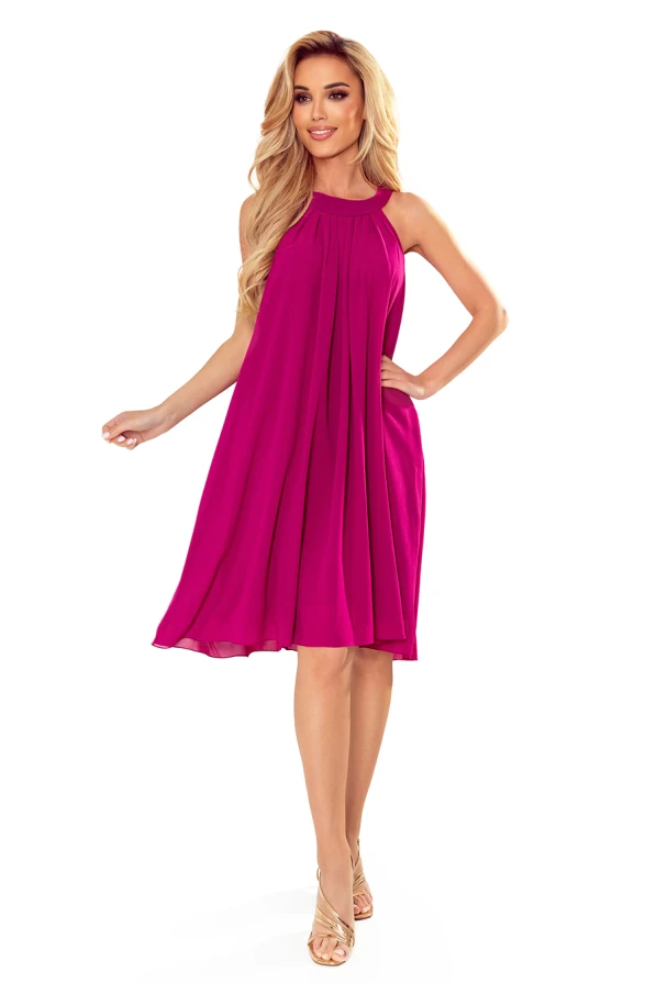 350-7 ALIZEE - chiffon dress with a binding - color fuchsia