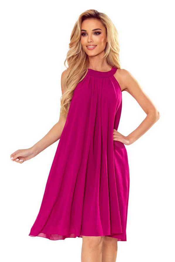 350-7 ALIZEE - chiffon dress with a binding - color fuchsia