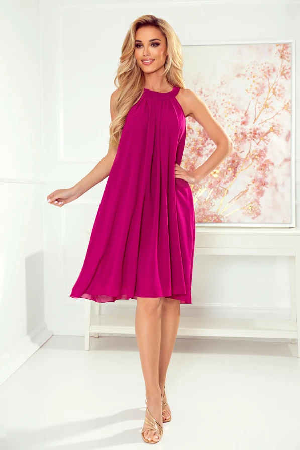 350-7 ALIZEE - chiffon dress with a binding - color fuchsia