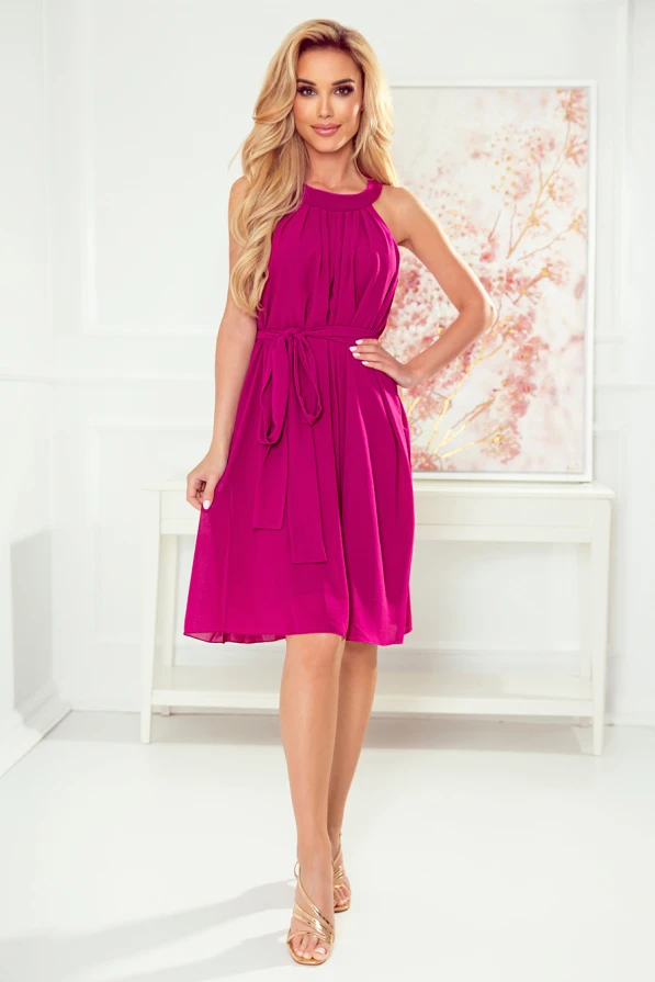 350-7 ALIZEE - chiffon dress with a binding - color fuchsia