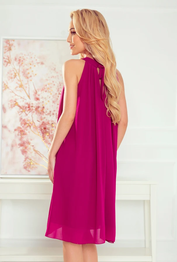 350-7 ALIZEE - chiffon dress with a binding - color fuchsia