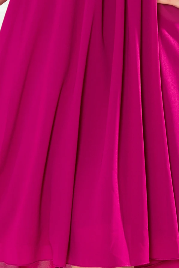 350-7 ALIZEE - chiffon dress with a binding - color fuchsia