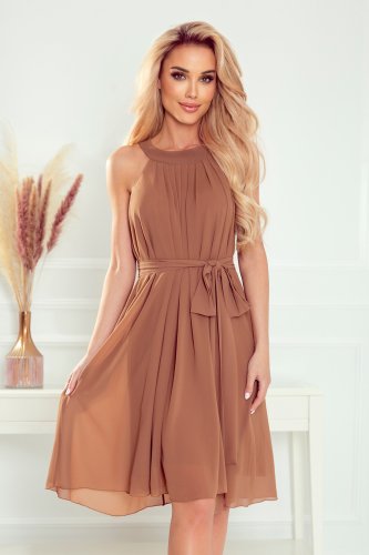 350-8 ALIZEE - chiffon dress with a binding - MOCCA