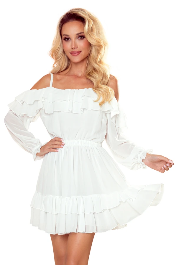 360-1 Chiffon dress with bare shoulders - ECRU