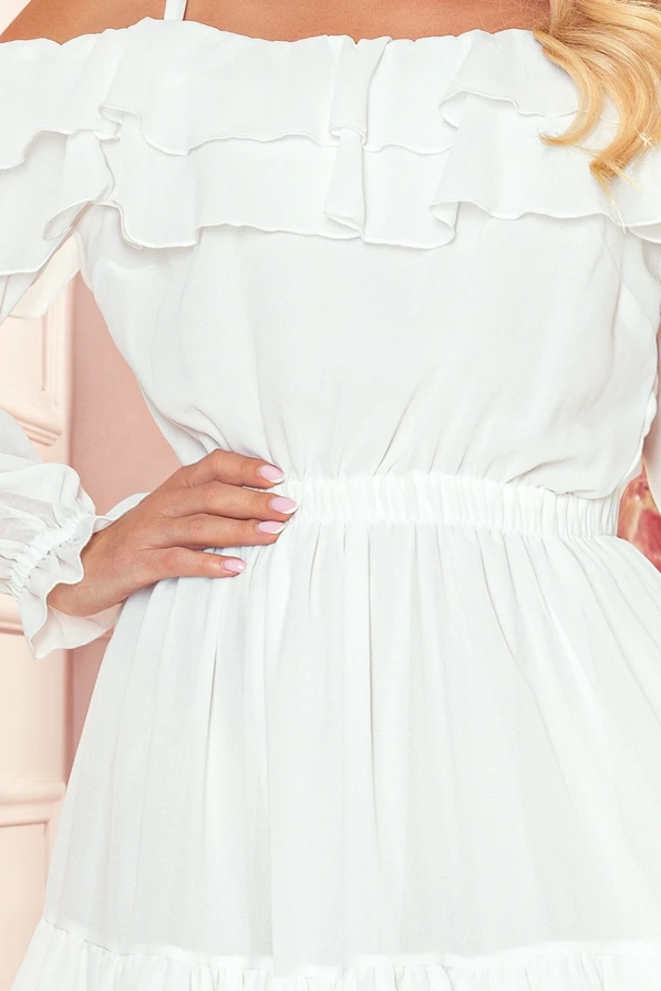 360-1 Chiffon dress with bare shoulders - ECRU