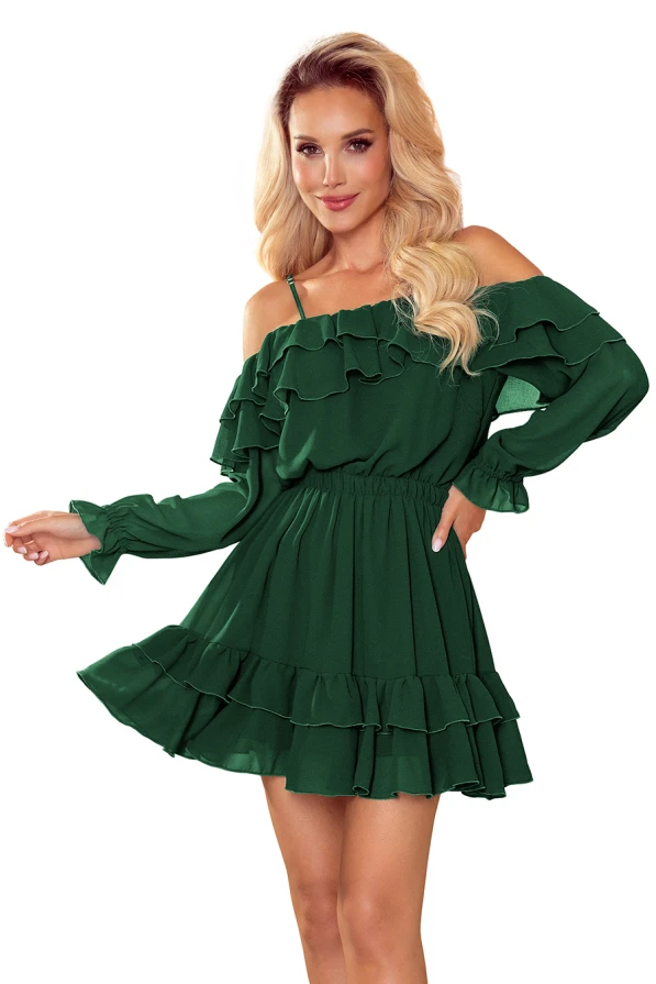 360-2 Chiffon dress with bare shoulders - green