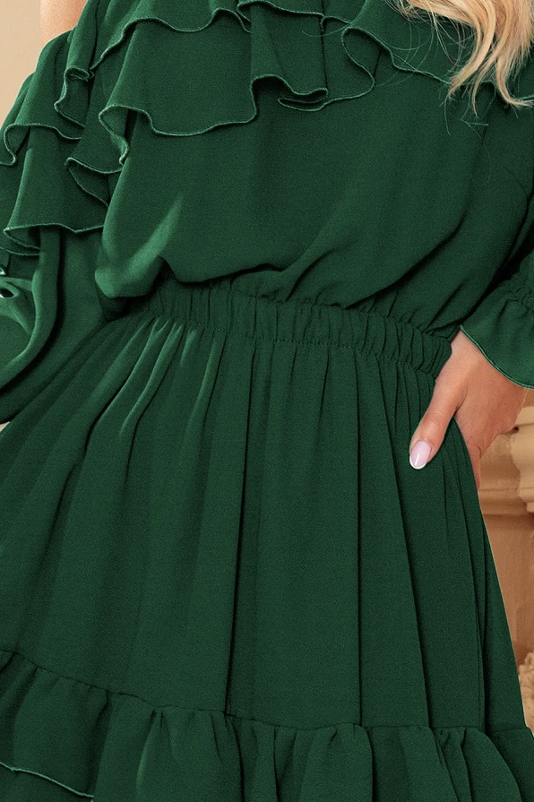 360-2 Chiffon dress with bare shoulders - green