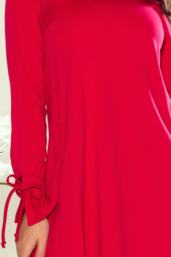 361-1 Trapezoidal dress with bows on the sleeves - red