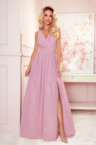 362-3 JUSTINE Long dress with a neckline and a tie - dirty pink