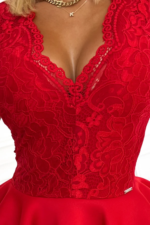368-3 ZLATA dress with lace neckline and foam - Red
