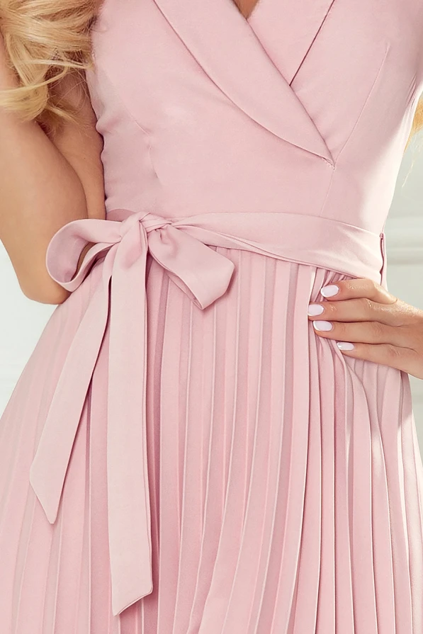 385-1 WENDY Pleated dress with an envelope neckline - powder pink
