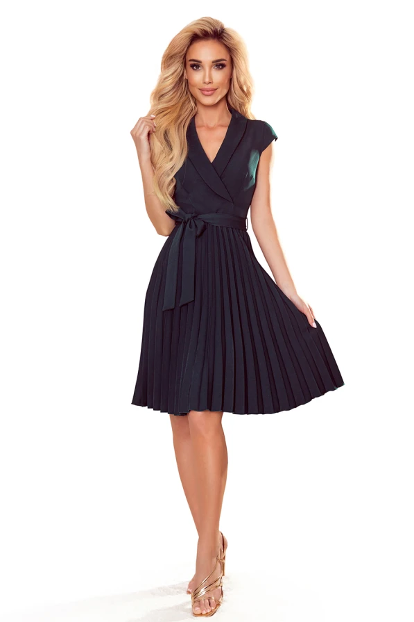 385-3 WENDY Pleated dress with an envelope neckline - green
