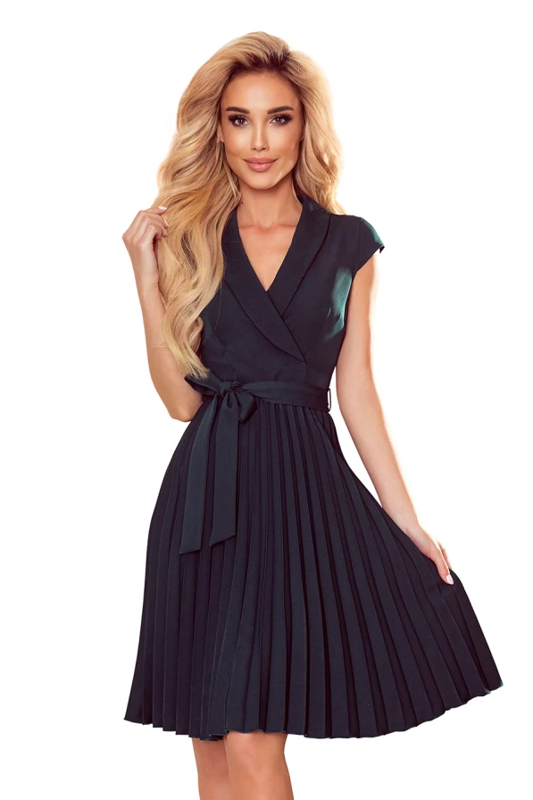 385-3 WENDY Pleated dress with an envelope neckline - green
