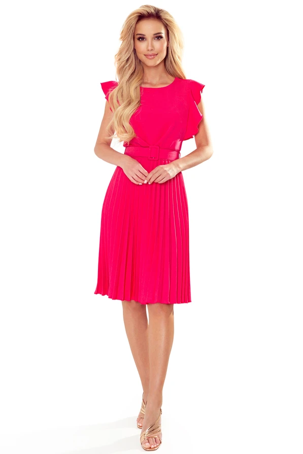 396-2 LAYLA Pleated dress with a belt - raspberry color