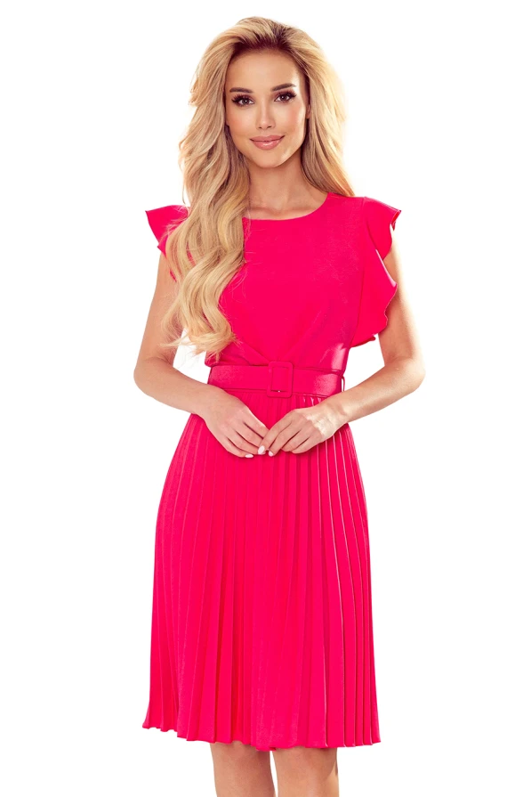 396-2 LAYLA Pleated dress with a belt - raspberry color