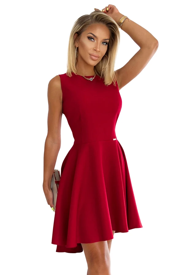 397-1 Elegant dress with a longer back - red with glitter