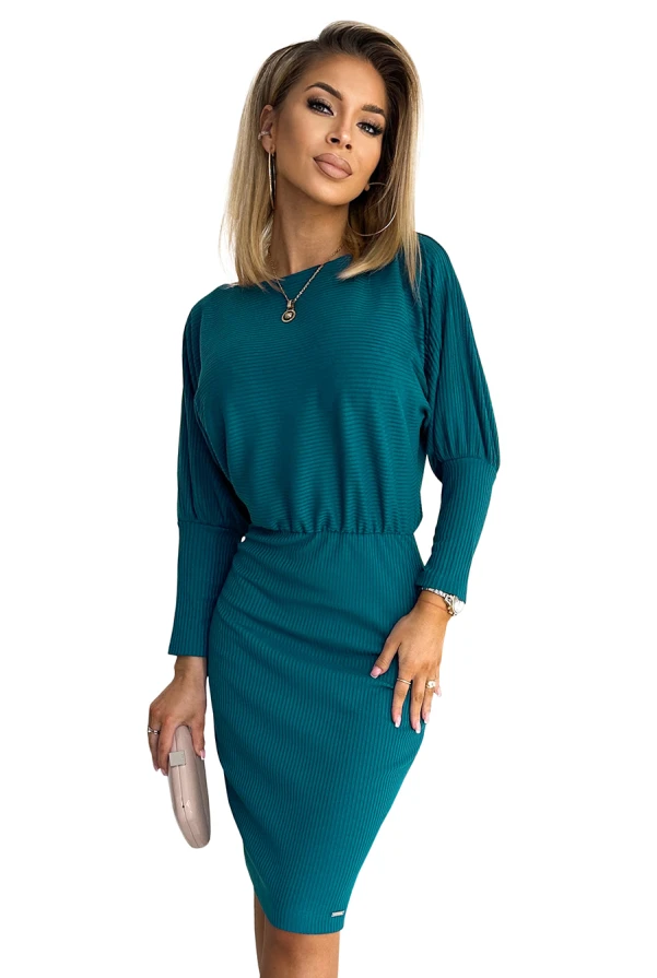 399-1 LARA Striped dress with cuffs in the sleeves - sea color