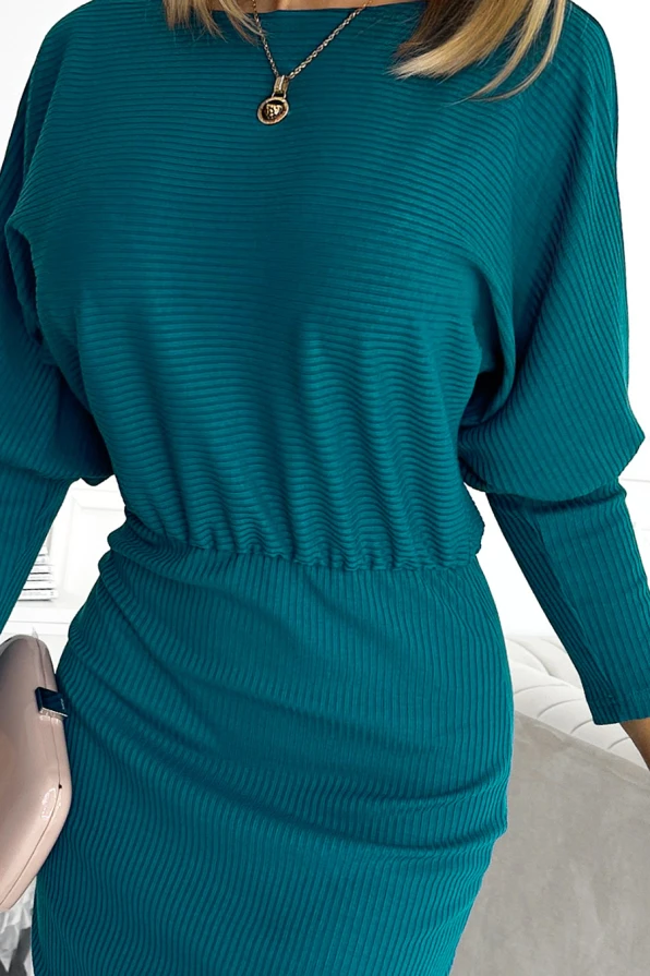 399-1 LARA Striped dress with cuffs in the sleeves - sea color